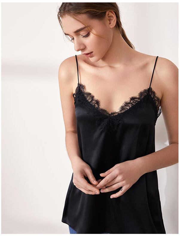 Silk Camisole Lace V-Neck Bottoming Style Black