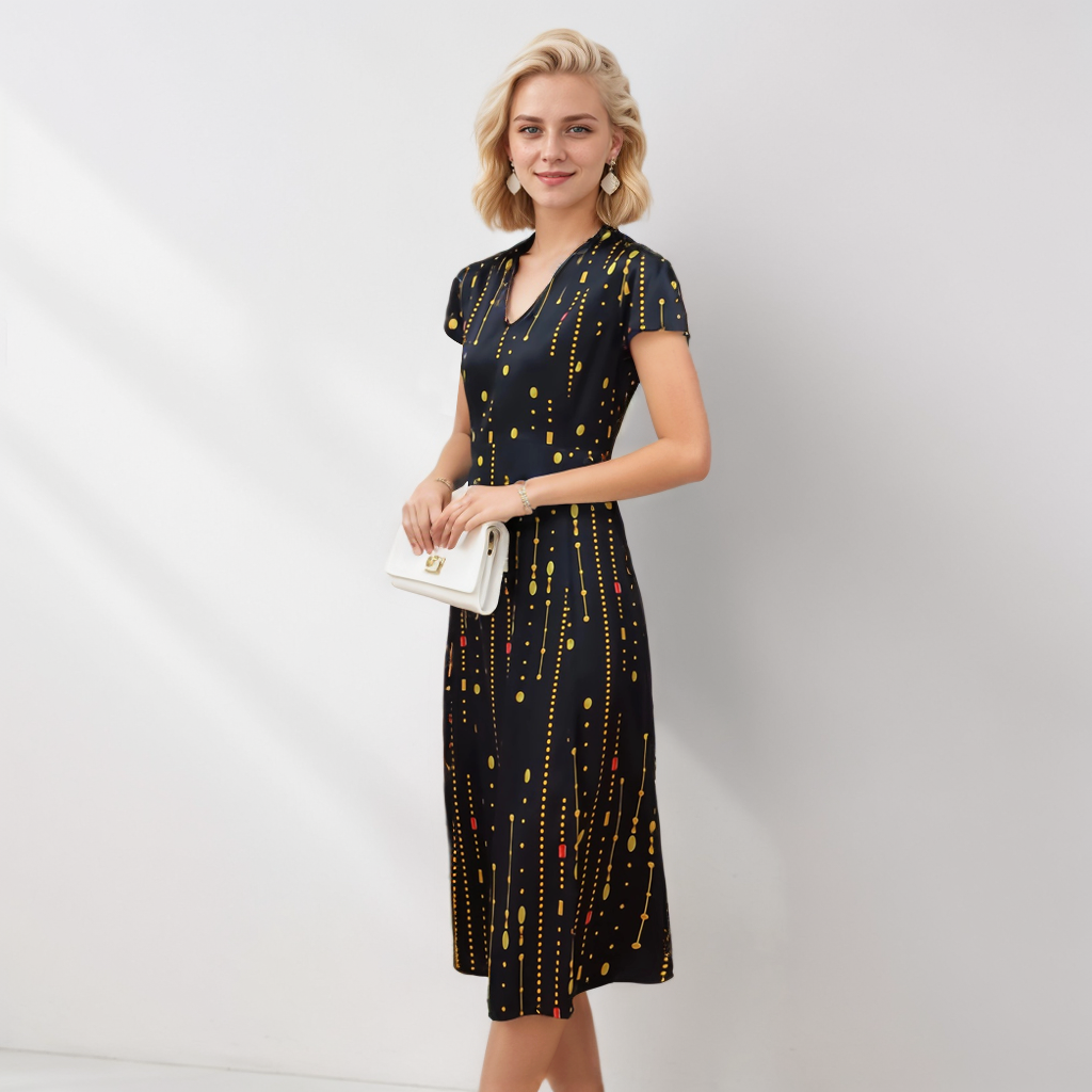 Mulberry Silk Shirt Dress V Neck Office Style REAL SILK LIFE
