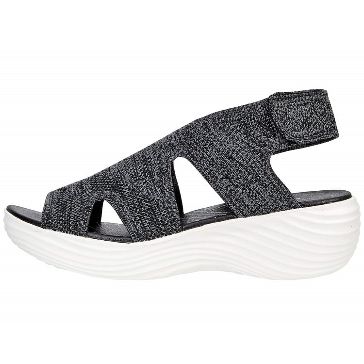 Women's Fish Mouth Knit Mesh Velcro Wedge Sandals