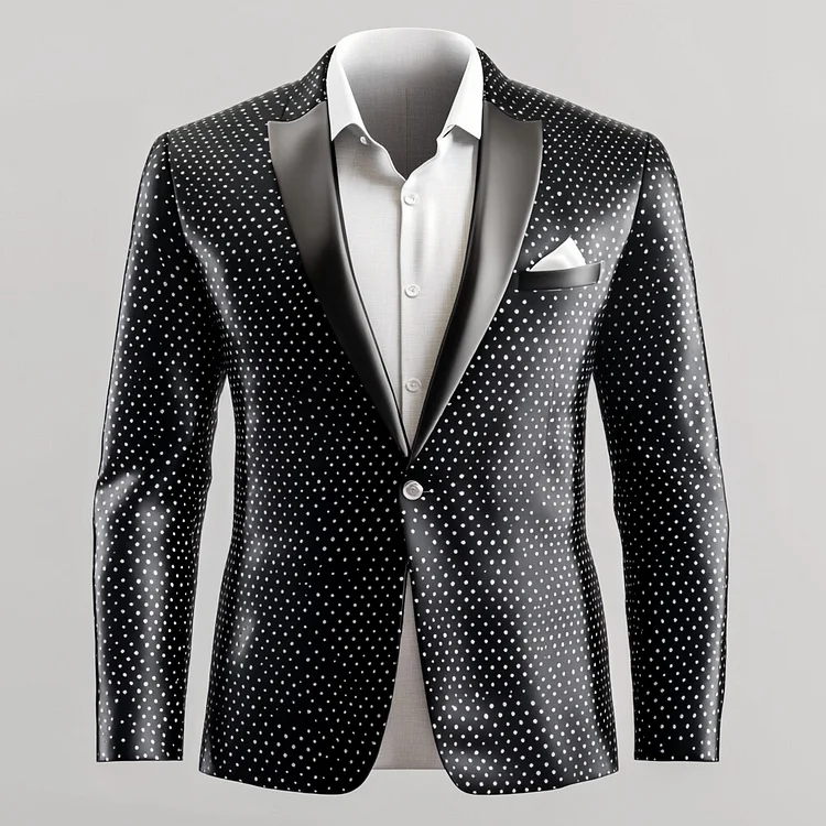 Men's Satin Polka Dot Lapel Collar One Button Blazer