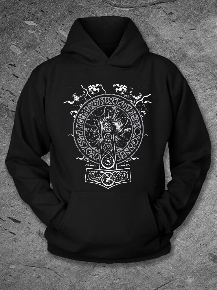 Men's  Viking Thors Hammer Print Hoodie