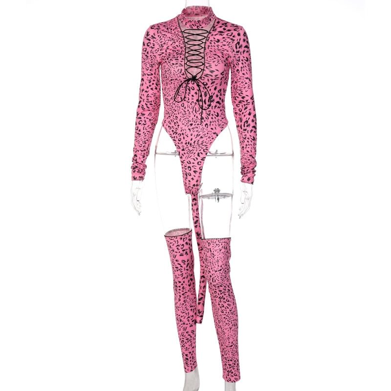 Hawthaw Women Autumn Winter Long Sleeve Sexy Printed Bodycon Pink Tops Bodysuit 2021 Fall Clothes Wholesale Items Streetwear