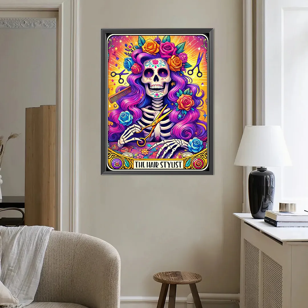 Barber Skull Tarot Cards DIY 5D Round Full Drill Diamond Painting Gem Art Kits for Adults/Beginners Gift Idea Home Wall Decor Diamond Dots Paintings Picture Arts Craft 15.75x19.69Inch