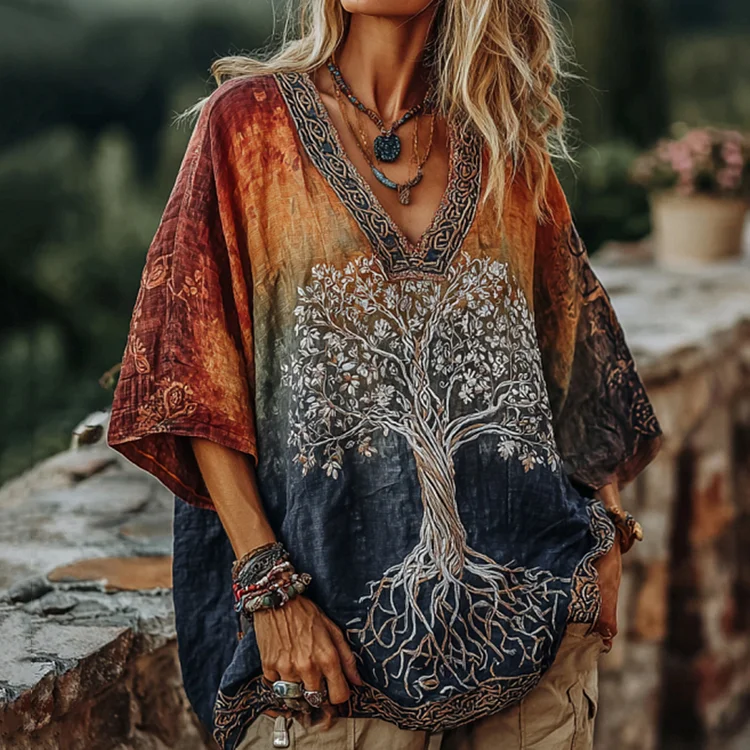 Utbros Women's Viking Tribal Tree Of Life In Rainbow Art Casual Shirt