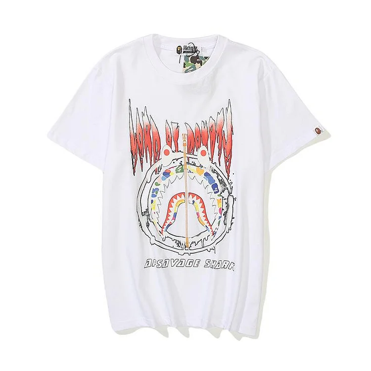 Shark Print T Shirt Summer Leisure Pullover Loose Cartoon Printed Short-Sleeved T-shirt for Women