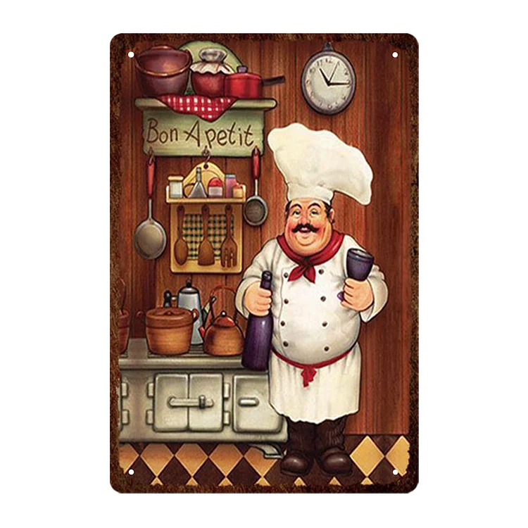 Cartoon Chef - Vintage Tin Signs/Wooden Signs - 7.9x11.8in & 11.8x15.7in