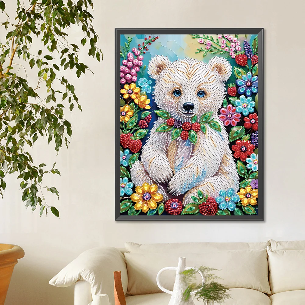 Diamond Painting - Partial Special Shaped Drill - Flower Bear(Canvas|30*40cm)