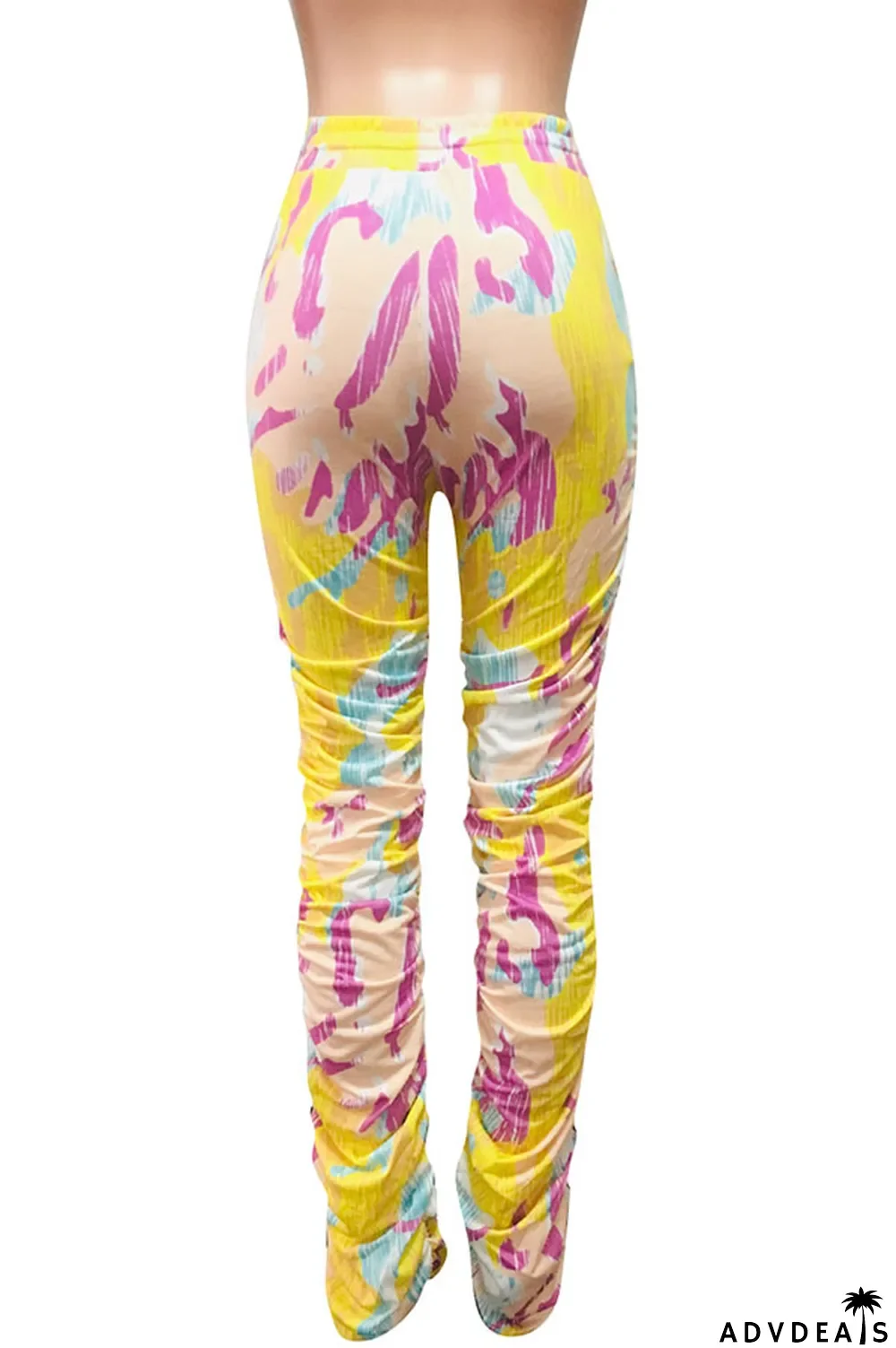 Green colour Polyester Drawstring Sleeveless High Patchwork Print bandage Draped pencil Pants Bottoms