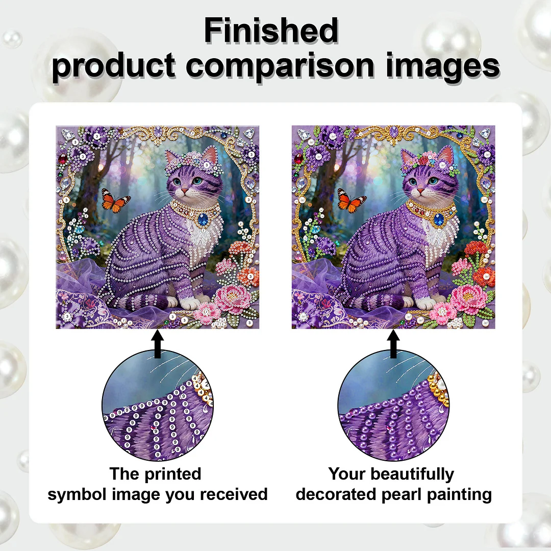 Purple Cat Art Diamond Painting Kit for Adults Home Decor 25x25cm With Frame