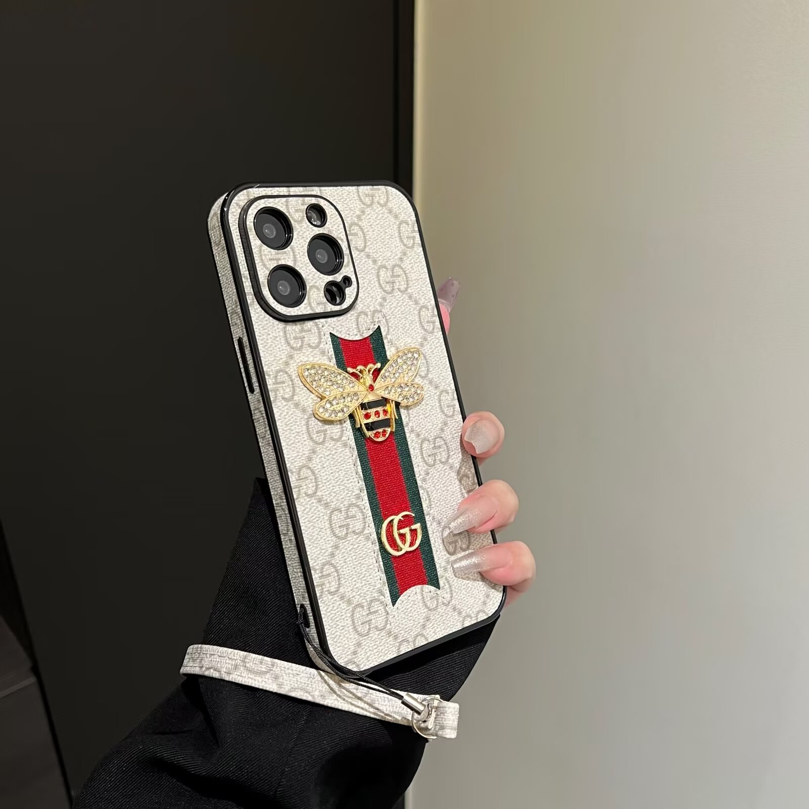 Gucci Bee Diamond Ophidia GG Leather New Apple iPhone Case