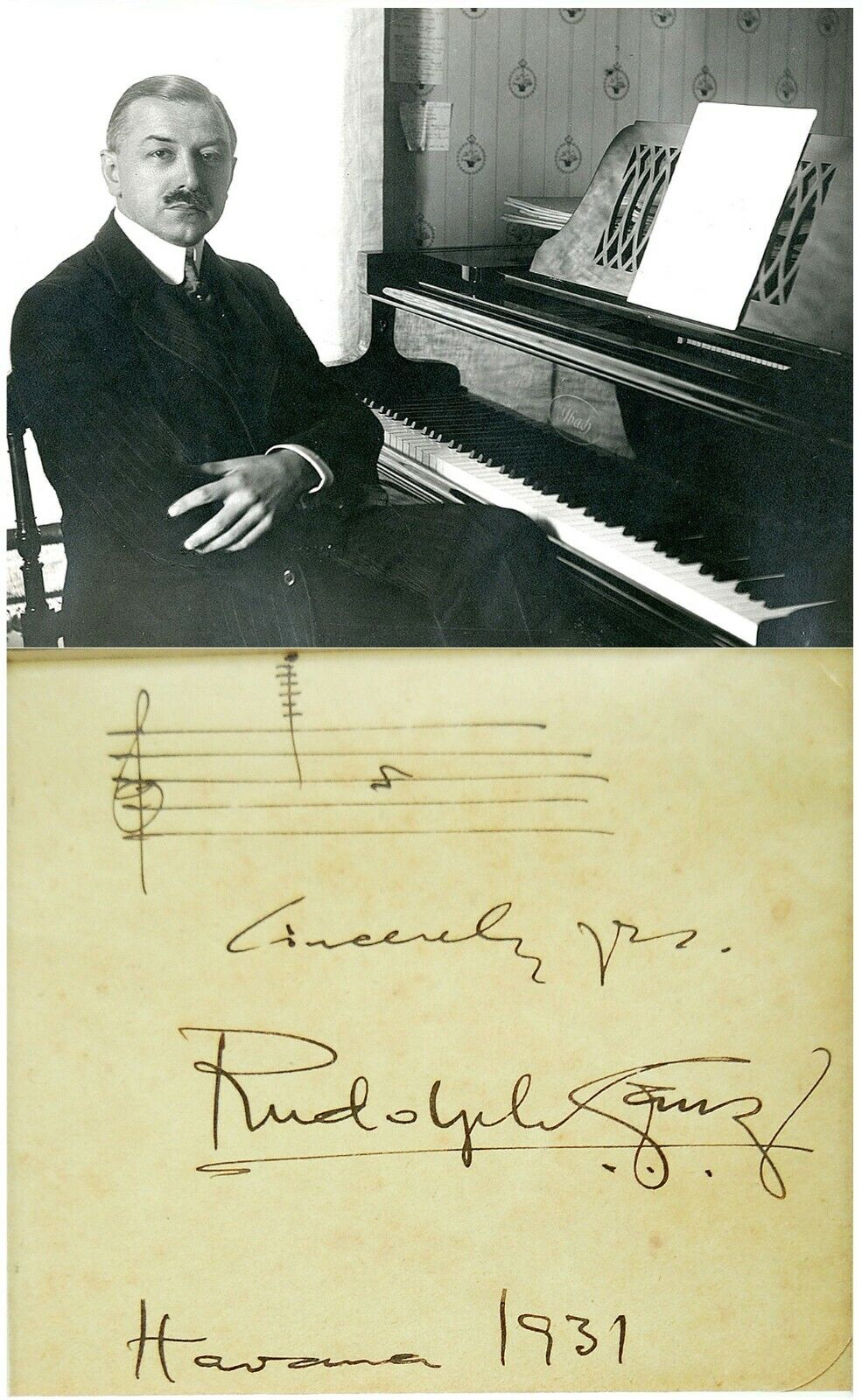 1931 Pianist RUDOLPH GANZ Hand SIGNED AUTOGRAPH + Photo Poster painting + DECORATIVE MAT Piano