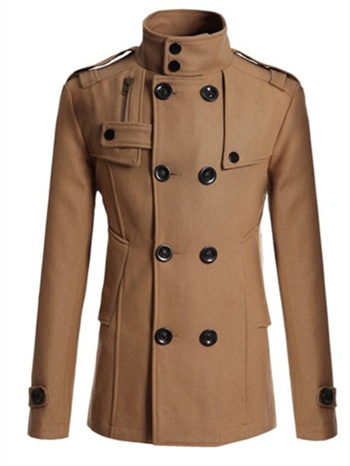 Men's Winter Coat Peacoat Wool Overcoat Double Breasted Business Casual Regular Slim Fit Warm Solid Colored Fall Long Sleeve Thick Classic Trench Coat Office Daily Work | 168DEAL
