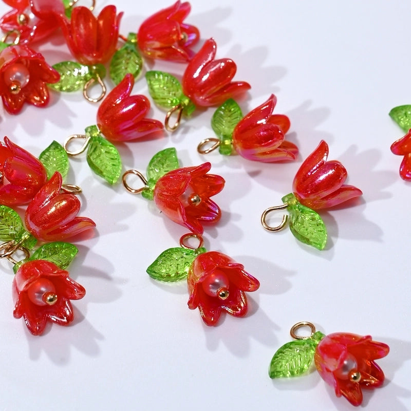 20 Pieces 5 PCS/Package 10 * 15mm Glass Iron Cherry Pendant Jewelry Accessories