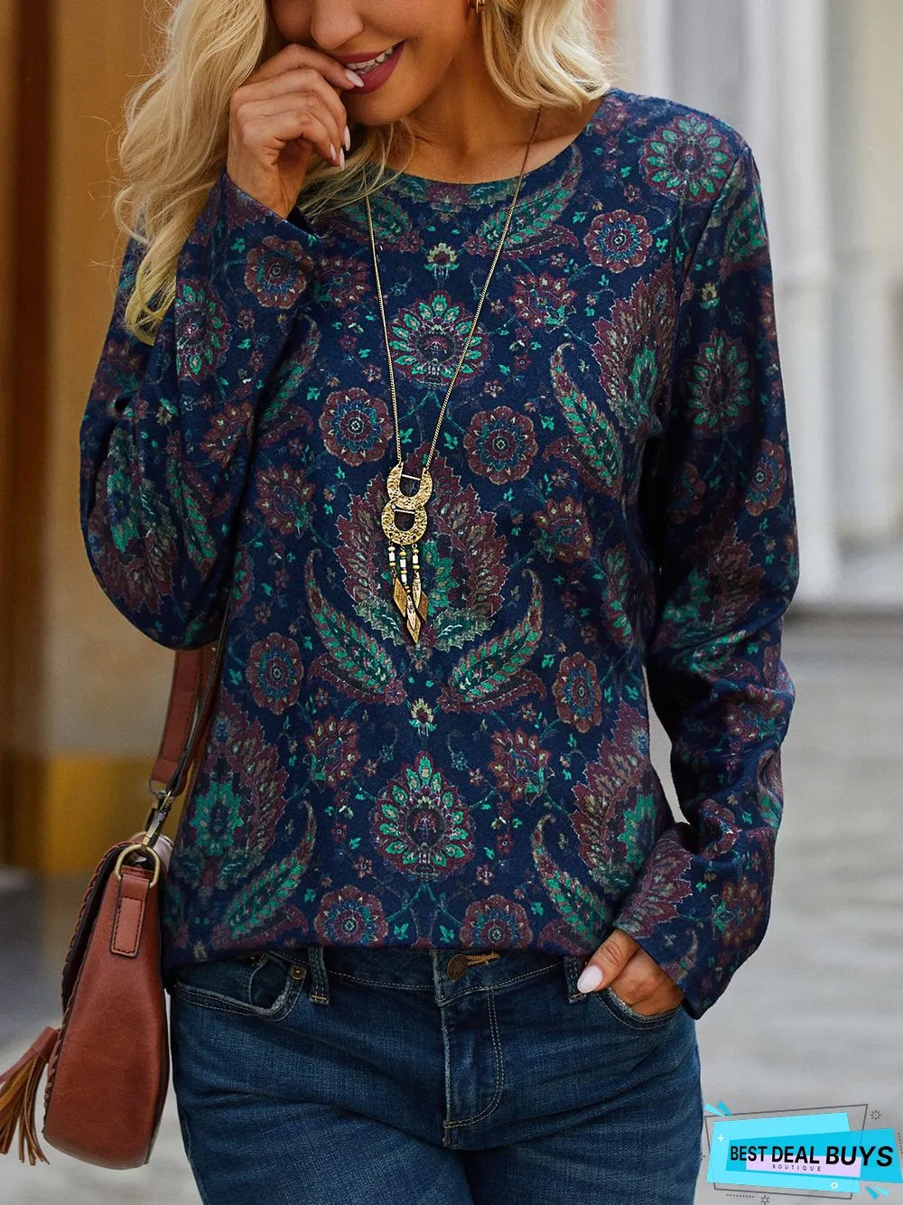 Casual Floral Long Sleeve Top