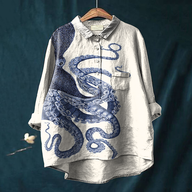 Japanese Octopus Art Print Casual Blouse