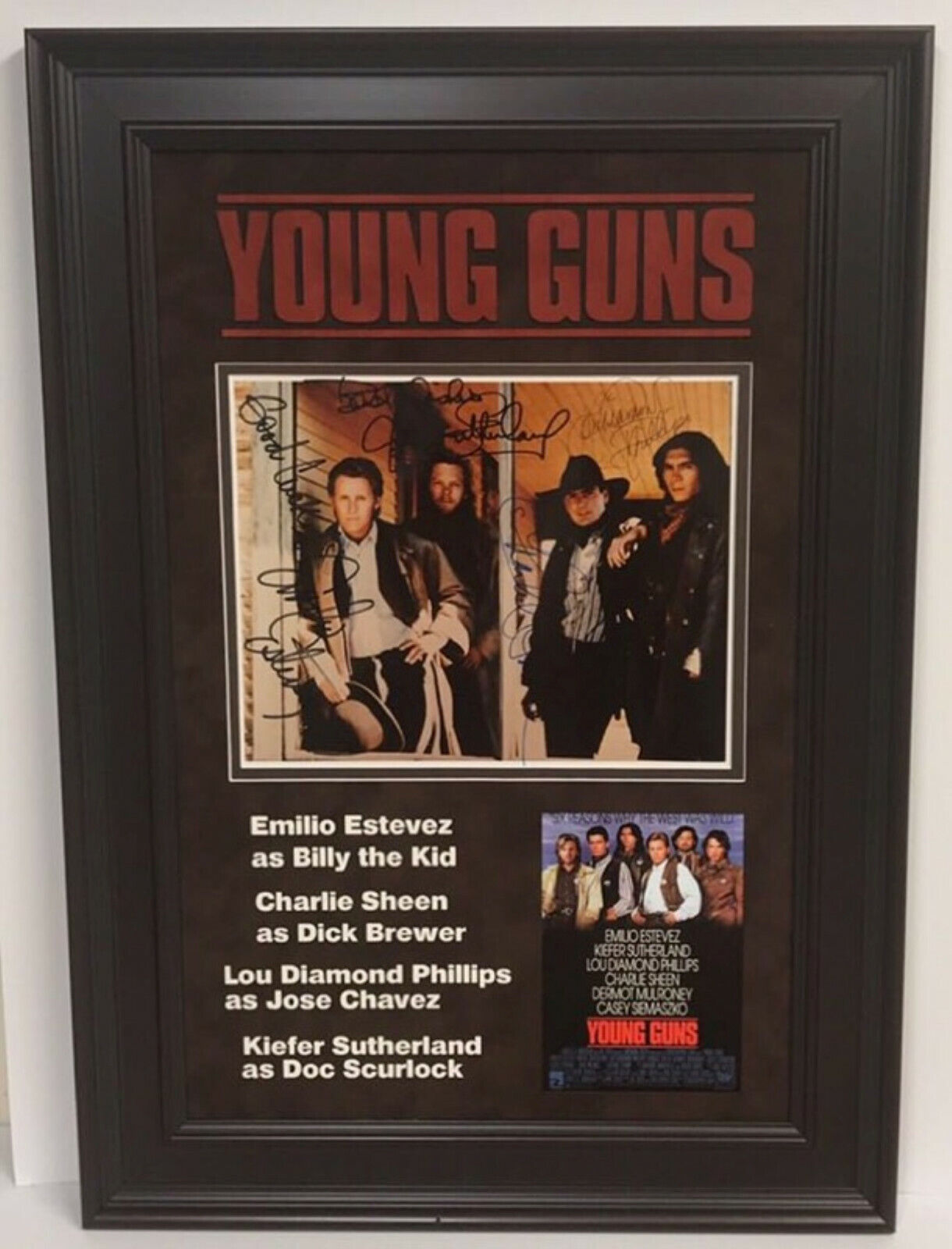 YOUNG GUNS ORIGINAL CAST SIGNED Photo Poster painting FRAMES CHARLIE SHEEN, EMILIO ESTEVEZ ++