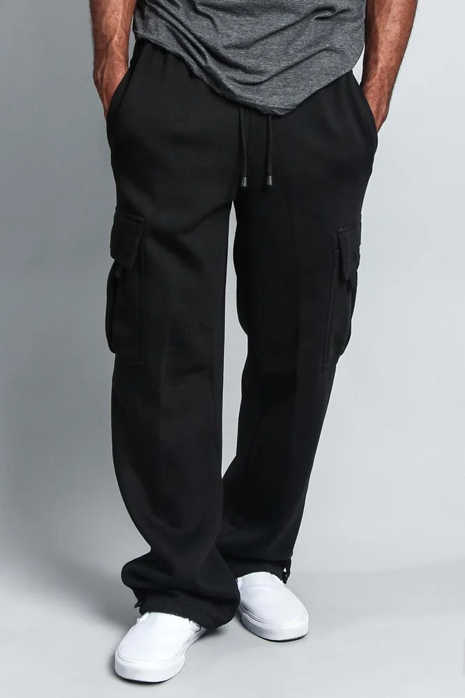 MEN'S SOLID FLEECE HEAVYWEIGHT CARGO SWEAT PANTS