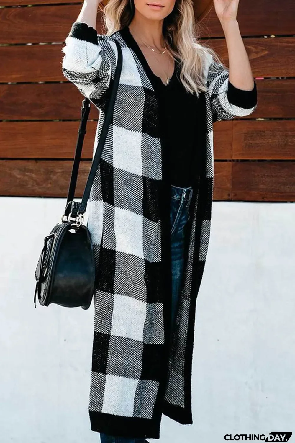 Board Games Pocketed Checkered Cardigan