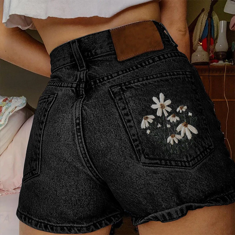 Fashion Casual Floral Printing Denim Shorts