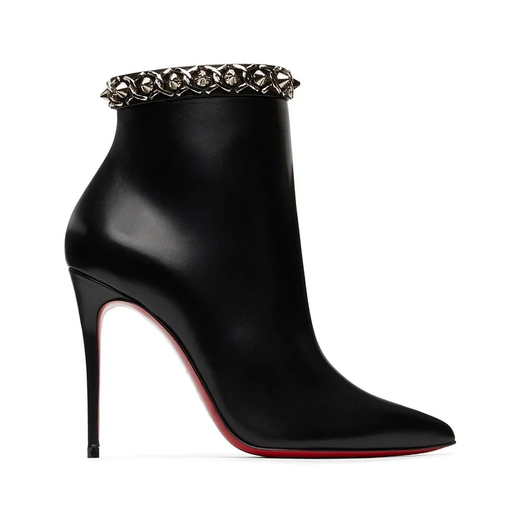100mm Women's Closed Pointed Toe Stilettos Metal Rivets Ankle Red Bottoms Boots VOCOSI VOCOSI