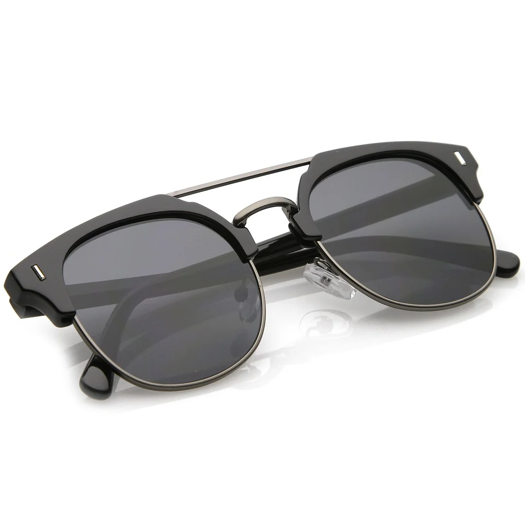 Classic Horn Rimmed Crossbar Round Flat Lens Half Frame glasses 50mm