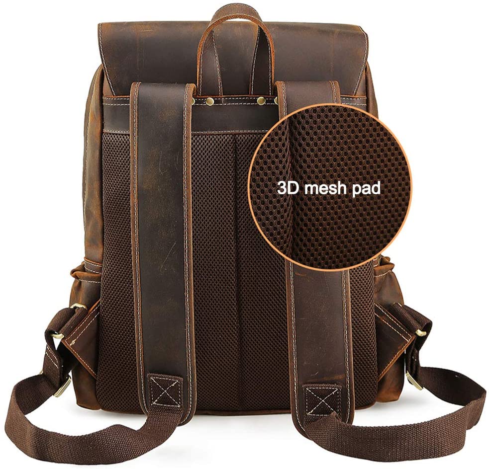 Vintage Full Grain Leather Backpack 15.6 Inch Laptop Bag Travel School Daypack