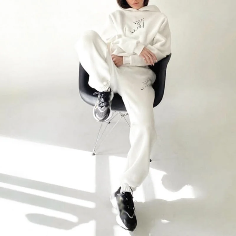 Women's Tracksuit Print Fleece Sportwear Suit Long Sleeve Oversize Female Hoodie Suits 2021 Sprig Casual Tracksuits Pants Set