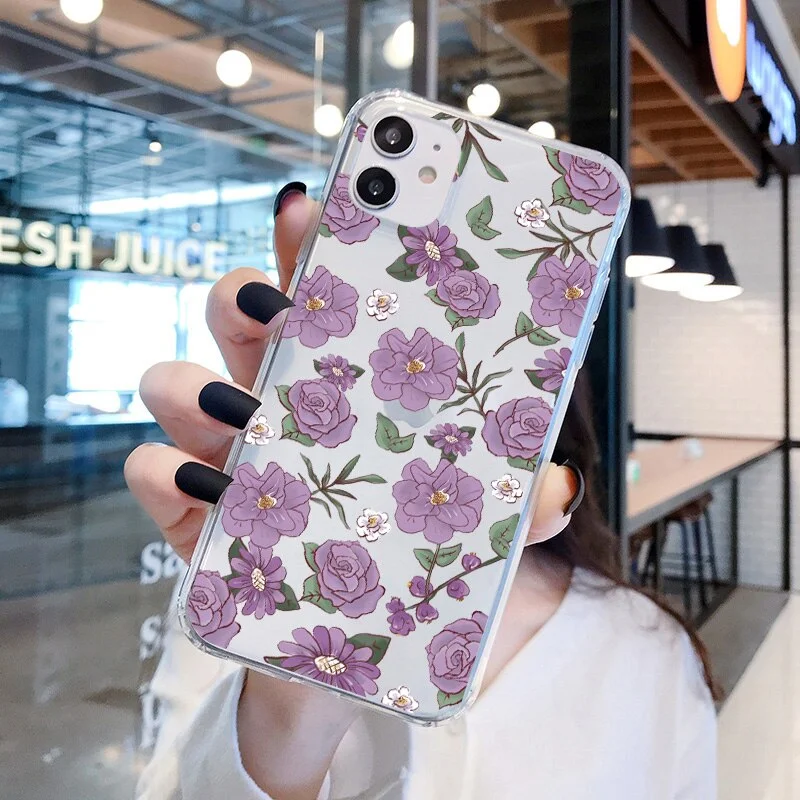 Nigikala Blue Flowers Phone Case for iphone X XS MAX XR 12 13 11 Pro Max 7 8 Plus SE 2020 Soft Clear Transparent Back Cover Fundas