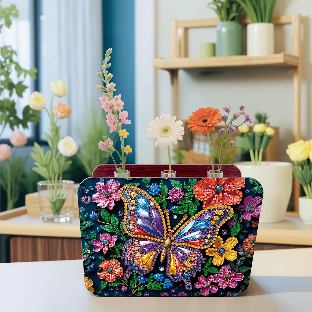 Butterfly DIY Flower Vase Wooden Double Sided Desktop Diamond Art Kit Home Decor
