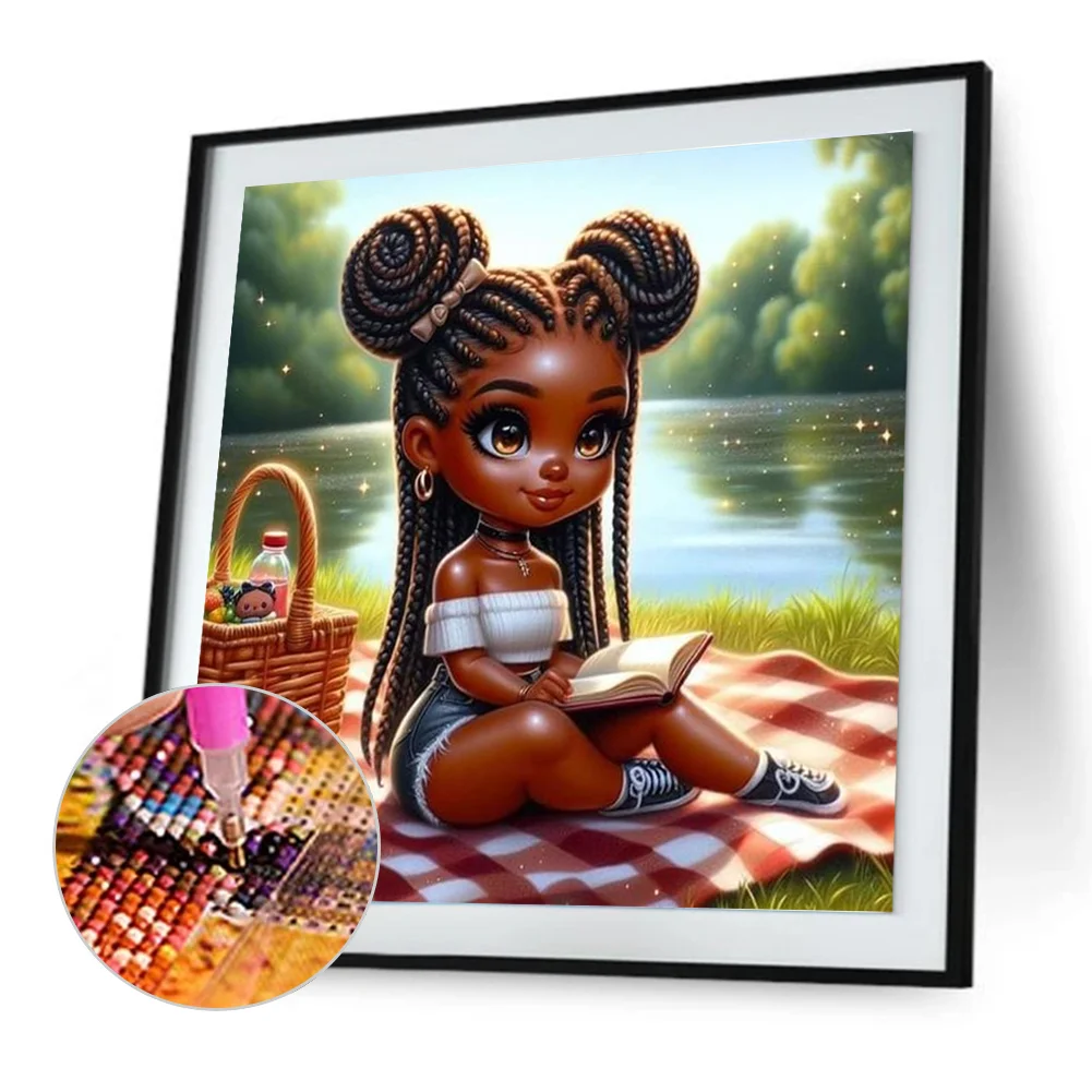 Full Round Diamond Painting 30*30cm - Girl With Braids Reading