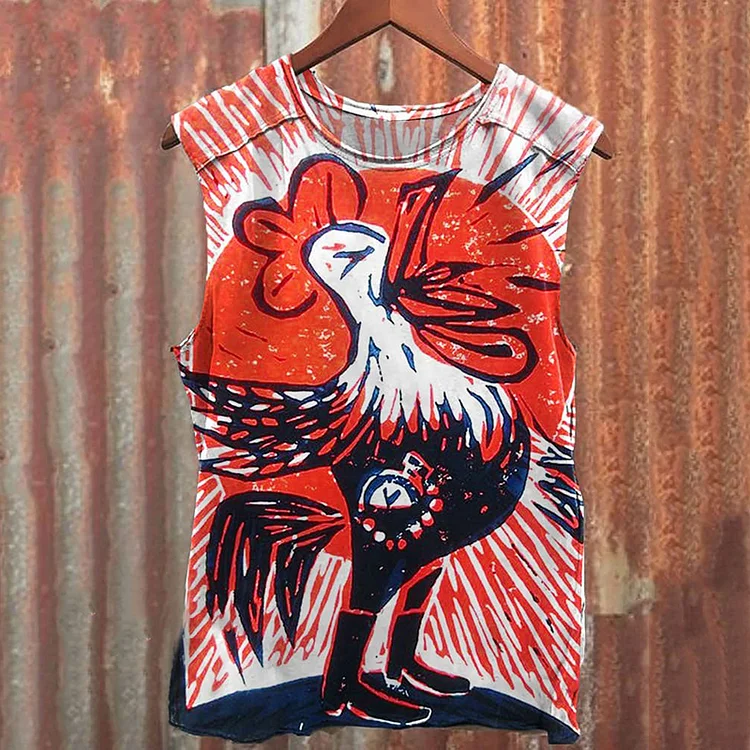 Comstylish Unisex Vintage Chicken Rooster Art Print Tank Top