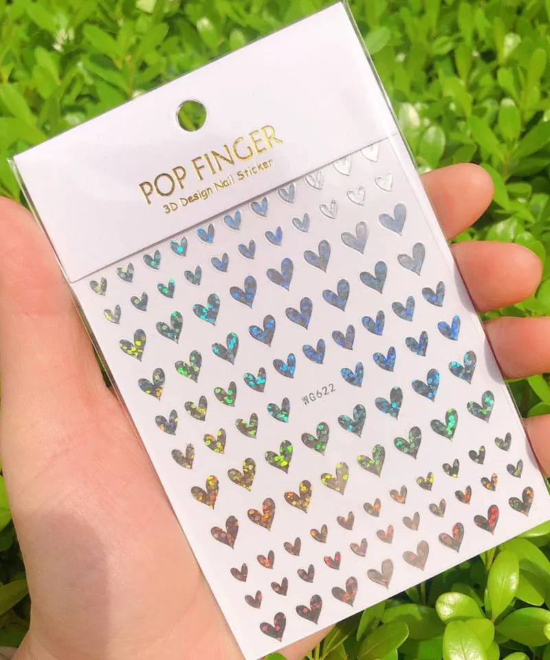 1pc 3D Nail Sticker Irregular Love Heart Design Glitter Shiny Decals Adhesive Multi-Color DIY Nail Art Tips Manicure Decoration-Nail Inspo