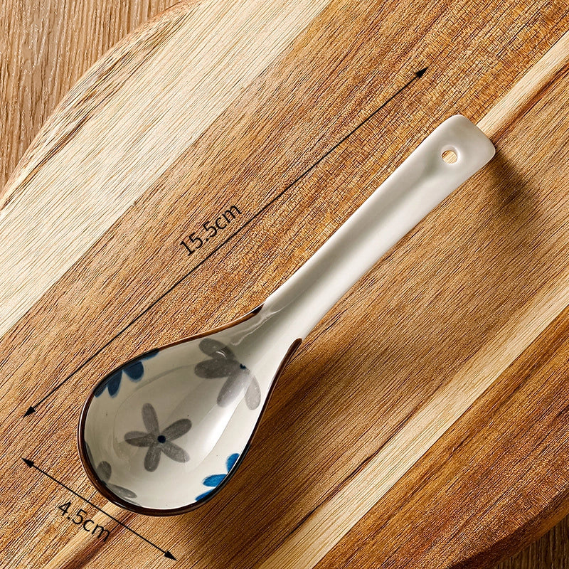 Japanese-style Small Spoon Ceramic Spoon Household Blue And White Porcelain Soup Spoon Creative Cute Pattern Spoon