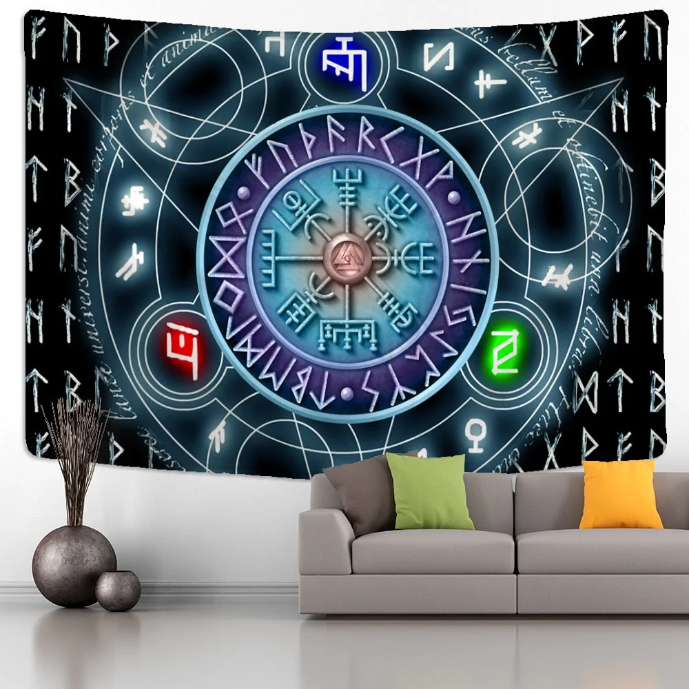 Rune Art Tapestry Wall Hanging Psychedelic Witchcraft Hippie Reaper Tapiz Tarot Mystery Room Home Decor