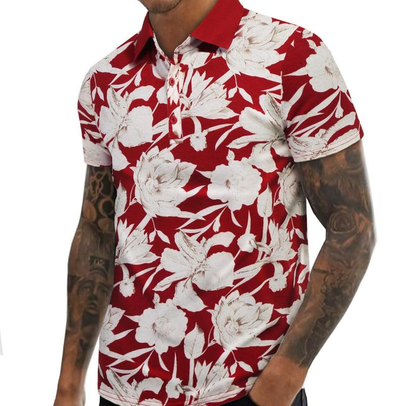 Men's Retro Casual Floral Contrast Color Short-sleeved Polo Shirt 47238354TO