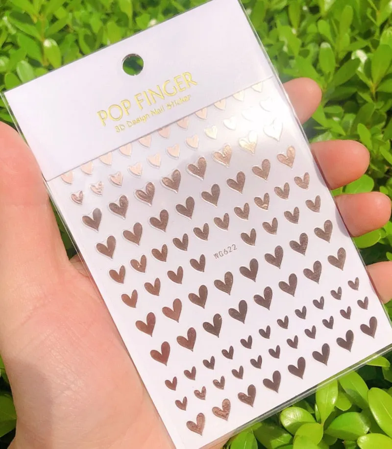 1pc 3D Nail Sticker Irregular Love Heart Design Glitter Shiny Decals Adhesive Multi-Color DIY Nail Art Tips Manicure Decoration-Nail Inspo