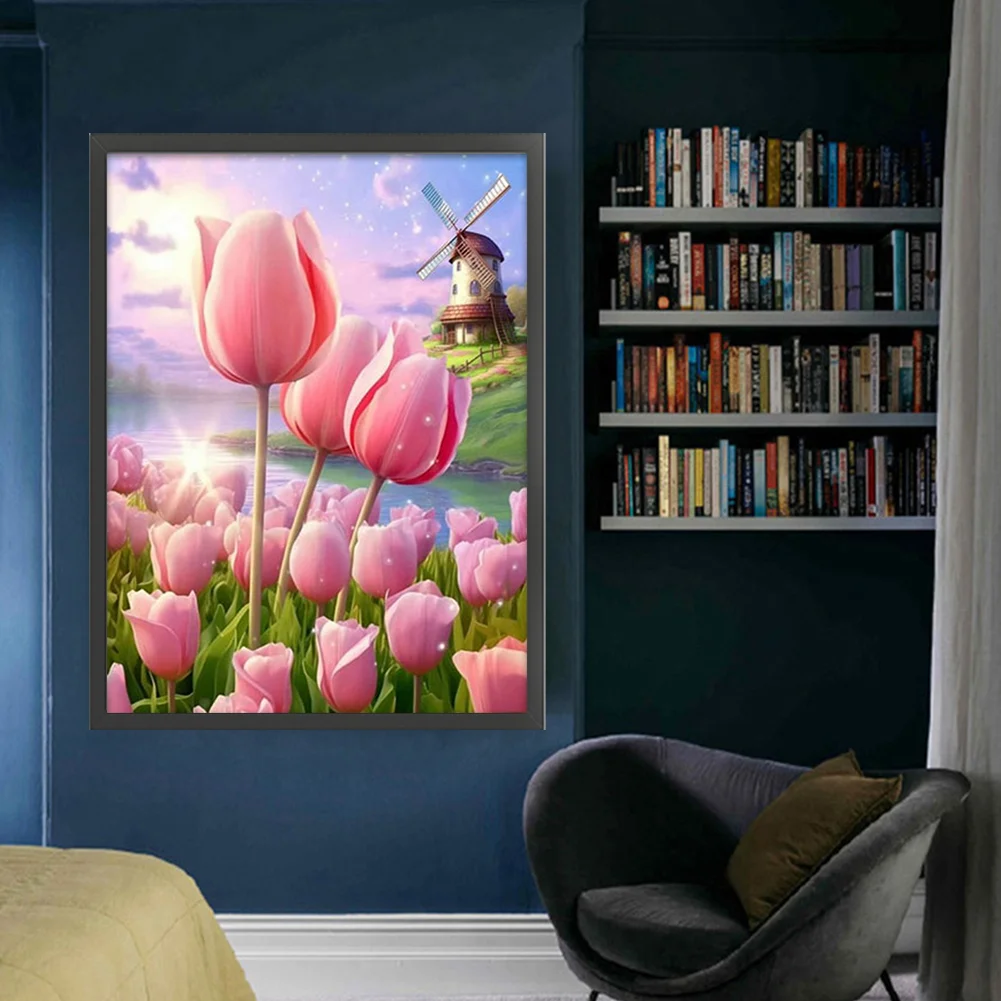 9CT Full Stamped Cross Stitch Bead Embroidery- Tulip(Canvas|44*62CM)