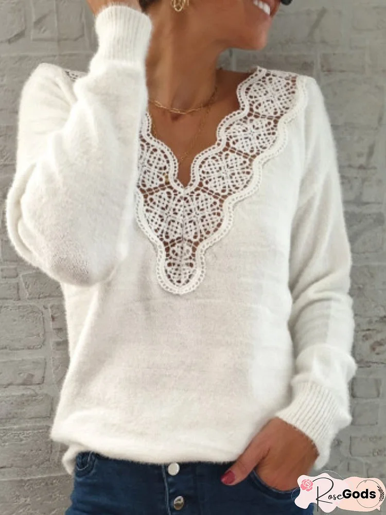 Casual Shift Floral Guipure Lace Sweater