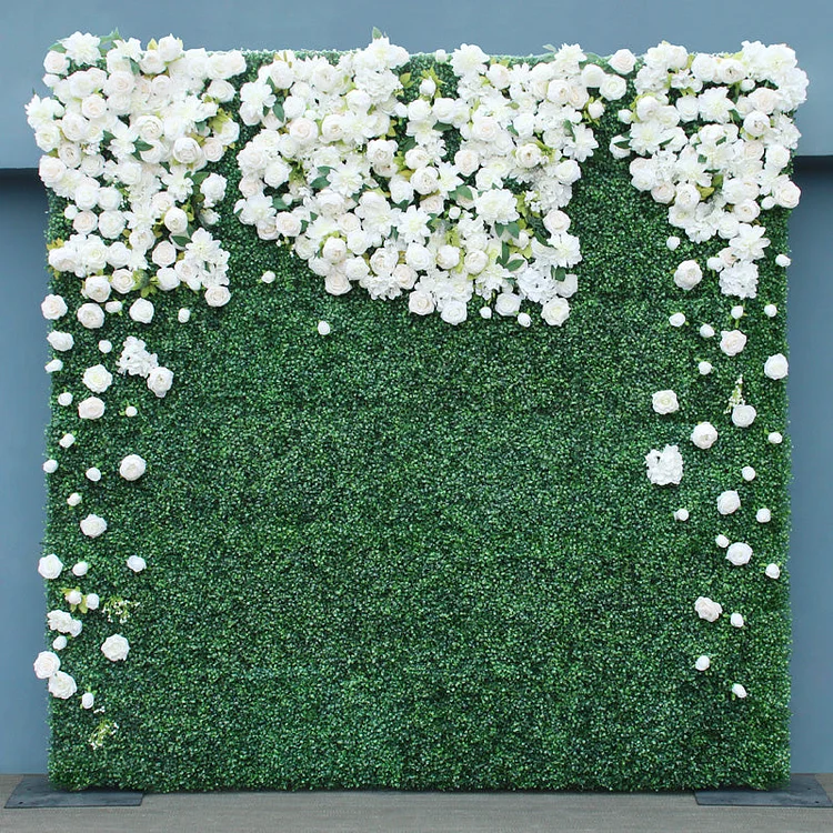 A068 A7431 Cloth Plant Wall Artificial Rose Roll Up Fabric Green Turf Outdoor Wedding Backdrop Flower Wall Party Props Window Display A068 A7431