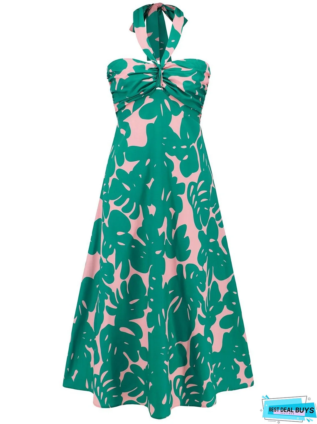 Printed Halter Neck Midi Cami Dress