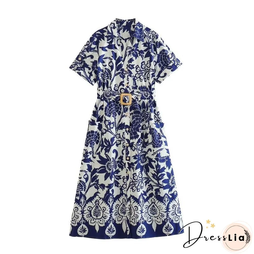 Floral Casual Loosen Round Neck Short Sleeve A-line Dress