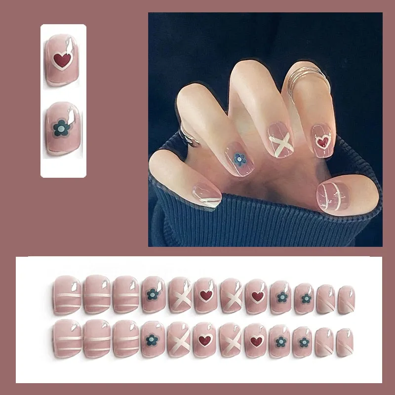 Fake Nail Patch Short Paragraph Ballet Nails Green & White color Finished Nail Piece 24PCS Glue Type nails set free shipping-Nail Inspo