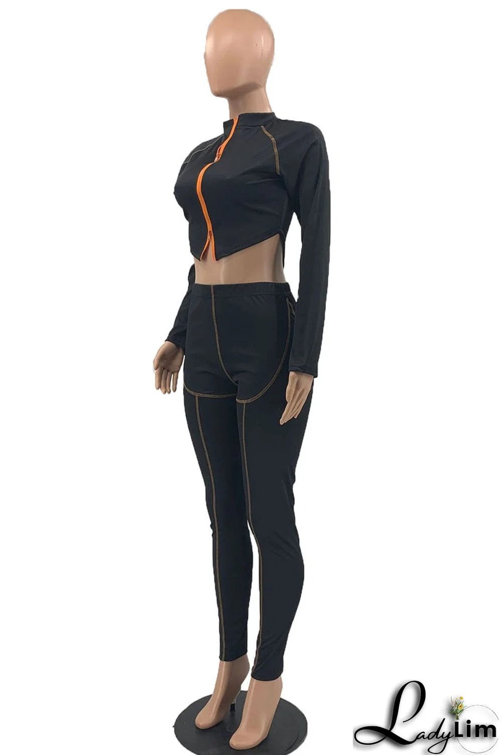 Tangerine Red Casual Solid Patchwork Asymmetrical Zipper Zipper Collar Long Sleeve Two Pieces