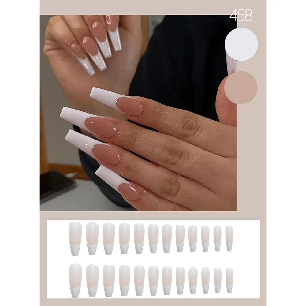 24pc Artistic French False Nails Ballerina Tips for nails Wearable Long Coffin Fake Nails korean Full Cover Nail Tips Detachable