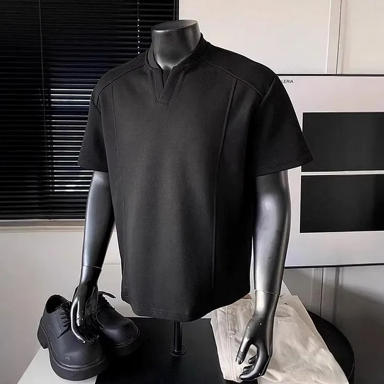 Cotton Blend V - Neck Short Sleeve T - Shirt with Regular Fit High Street