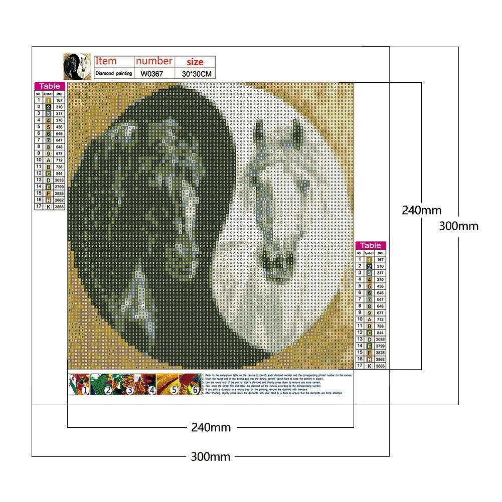 Diamond Painting - Full Round Drill - Yin Yang Horse(30*30cm)