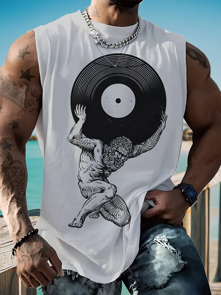 Men's Atlas Holding the Vinyl Record Print Tank Top