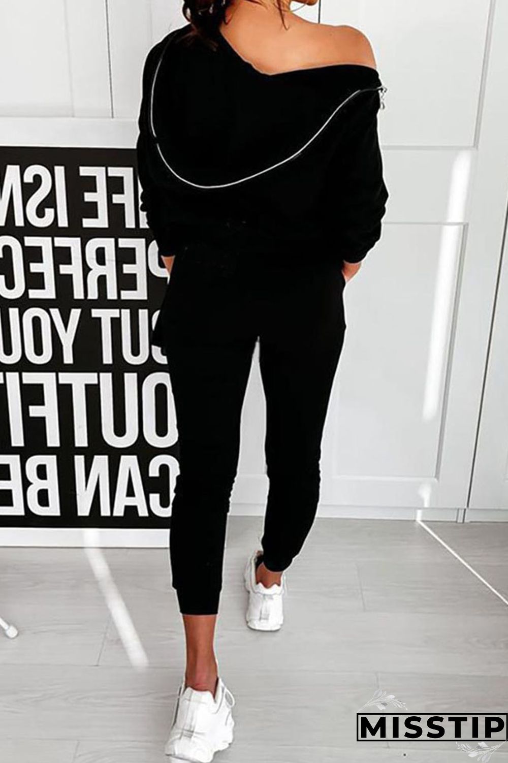 Black Casual Sportswear Print Patchwork Zipper Hooded Collar Long Sleeve Two Pieces