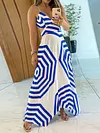 Plain Striped Backless Condole Belt Maxi Dress