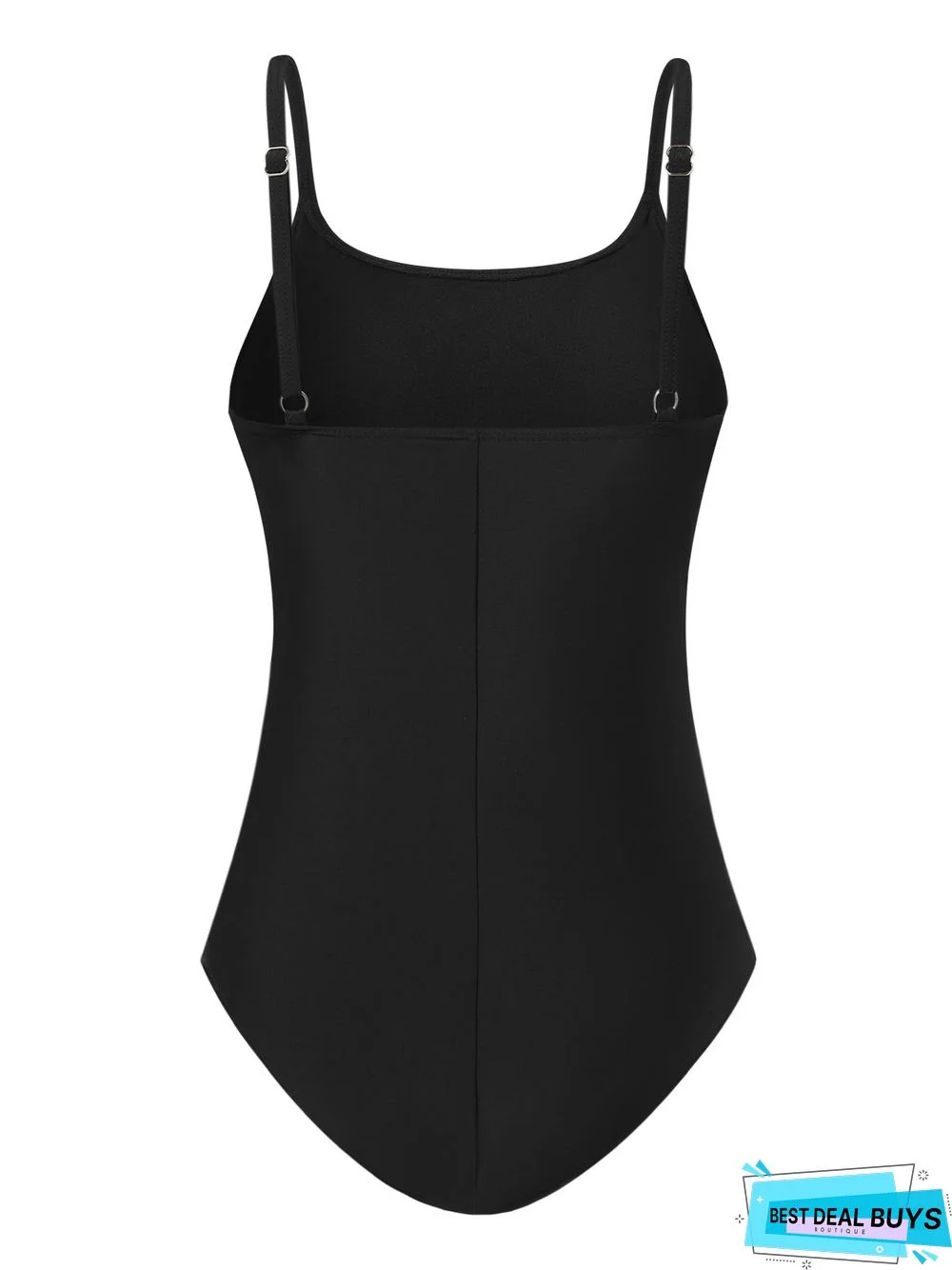 Simple Plain Gathered Scoop Neck One Piece Swimsuit